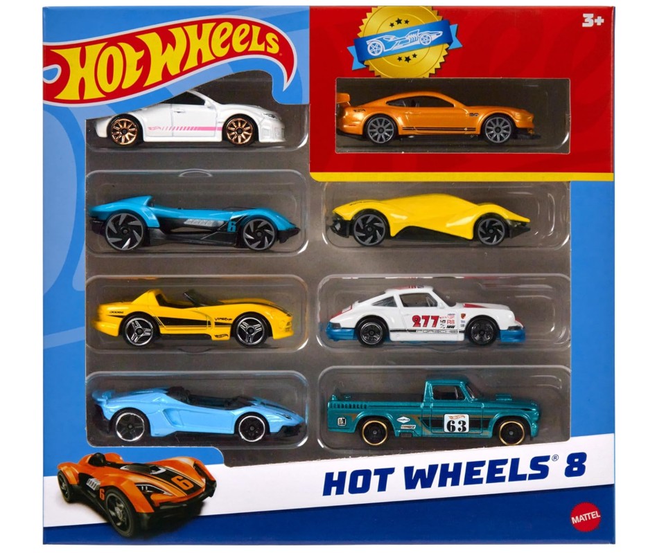 HOT WHEELS - SET DI 8 AUTO E CAMION , MIX DI VEICOLI SCALA 1:64